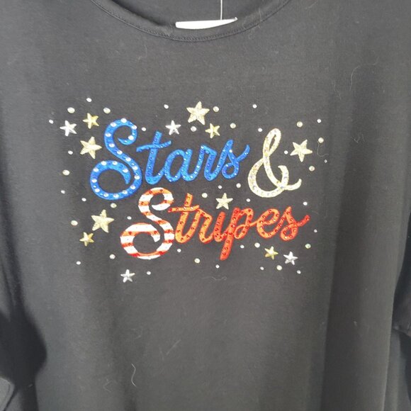 Fourth of July Quacker Factory QVC Womens Top 3X Plus Tee Black Studs B5E - Picture 5 of 11